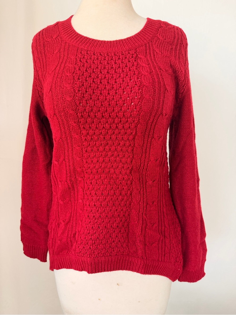 Ambiance Red Cable Knit Crewneck Sweater